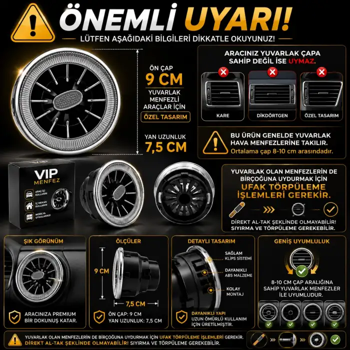 Vip Premium Model Klima Menfezi Izgarası ÇAPI 9-10CM (1 ADET)