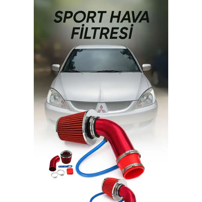 Mitsubishi Lancer Krom Borulu Spor Açık Hava Filtre Seti -Boru Çapı 7,6cm-Uzunluk 23cm