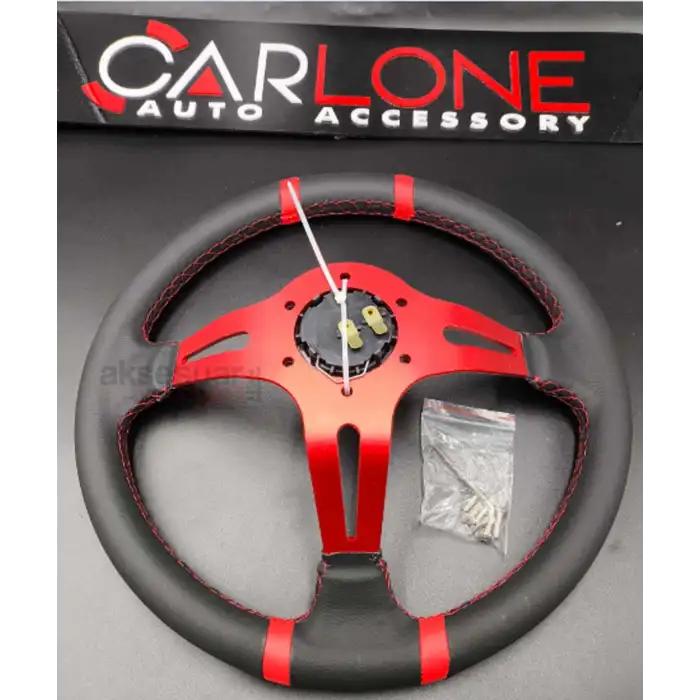 Momo Direksiyon Kırmızı İpli 35cm Ofsetli Model Deri Kaplama A+ Orjinal Ürün