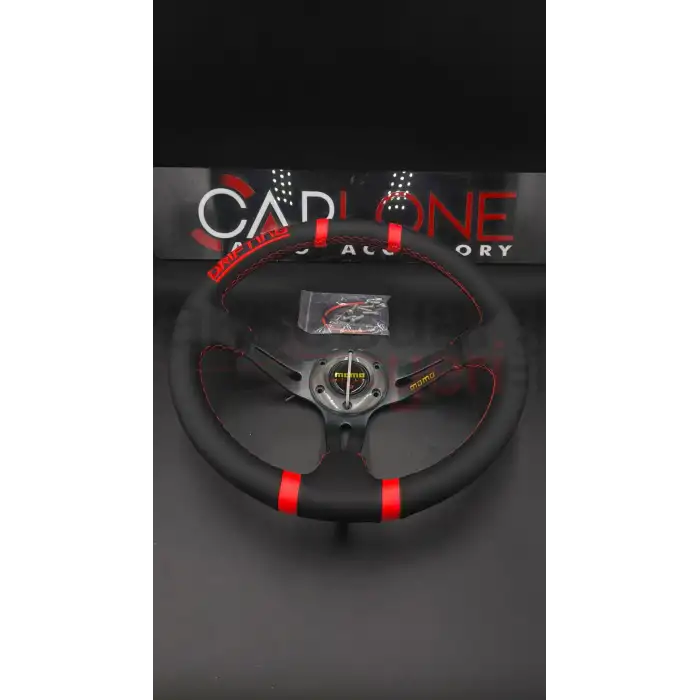 Momo Direksiyon Kırmızı İpli Gri Metal Kollar ve Göbek 35cm Ofsetli Model Deri