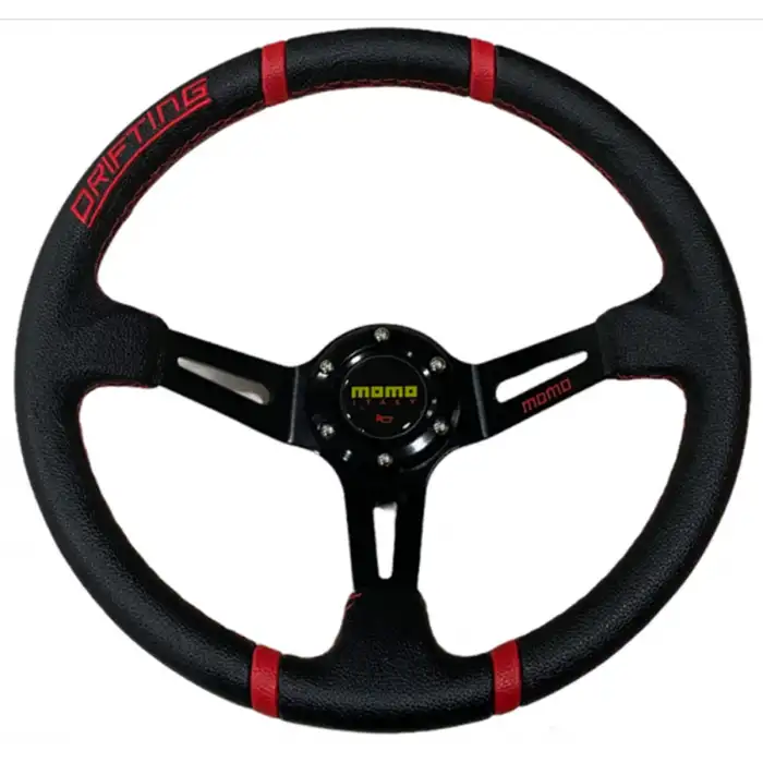 Momo Direksiyon Kırmızı İpli Siyah Göbek 35cm Ofsetli Model Deri