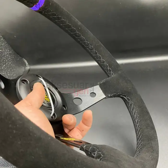 Momo Direksiyon Nubuk Süet 35cm Mavi Yüzüklü Ofsetli Model Deri Kaplama A+ Orjinal Ürün