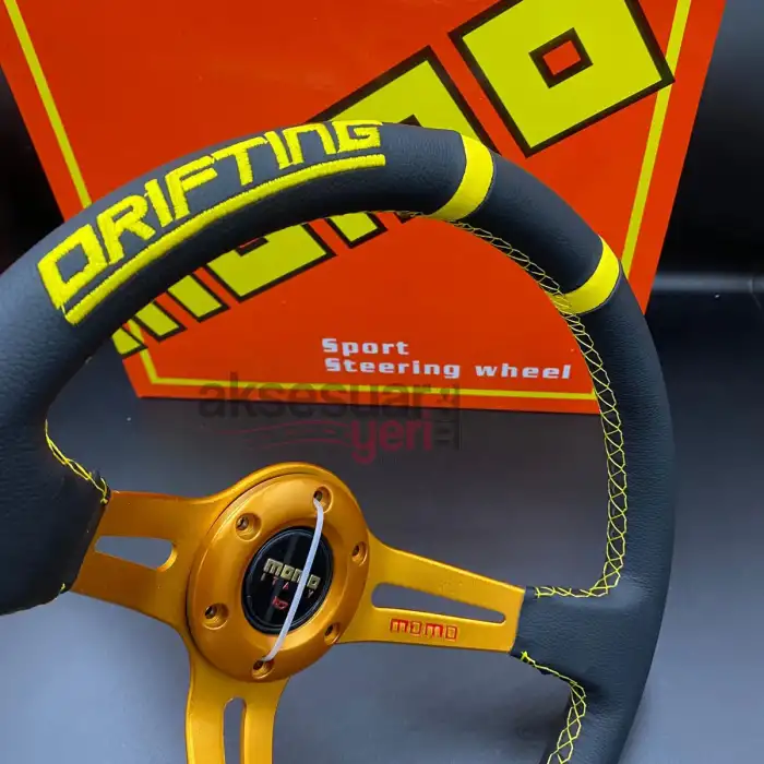 Momo Direksiyon Sarı İpli 35cm Ofsetli Model Deri Kaplama A+ Orjinal Ürün