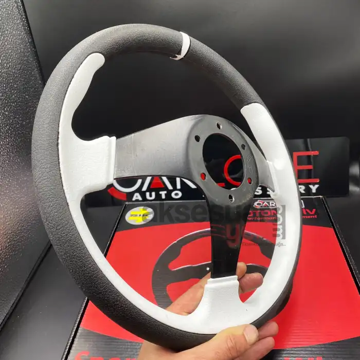 Momo Spor Direksiyon 32cm Beyaz Detaylı- Yarış Spor Direksiyonu