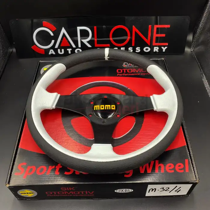 Momo Spor Direksiyon 32cm Beyaz Detaylı- Yarış Spor Direksiyonu
