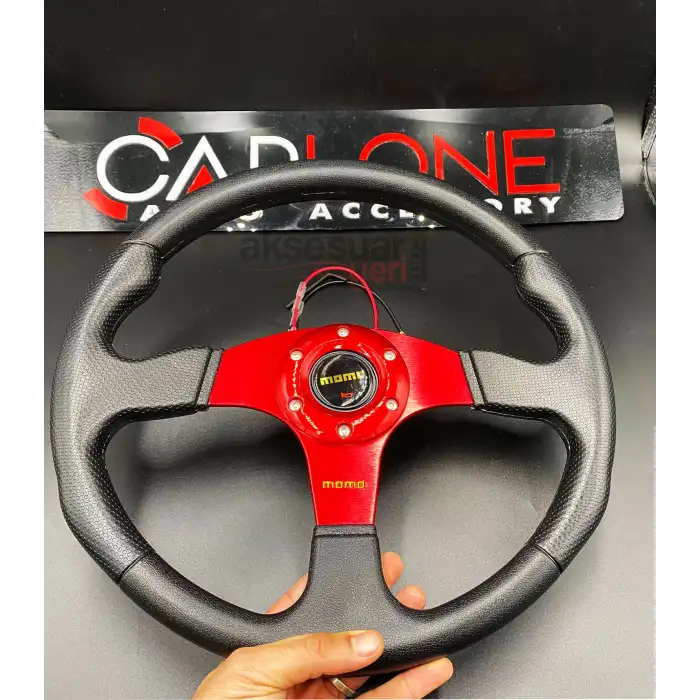 Momo Spor Direksiyon 32cm Kırmızı Göbek Delikli Desen İthal Ürün A+ Kalite