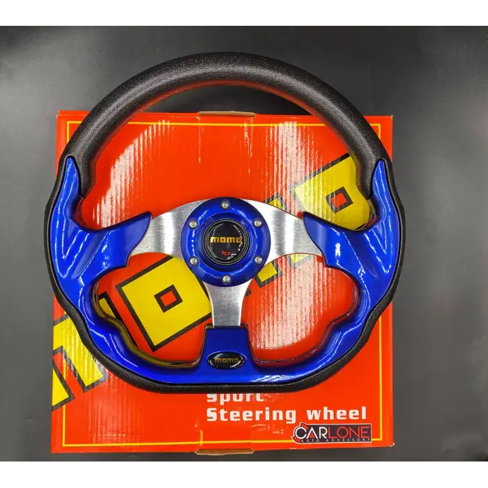 Momo Spor Direksiyon 32cm Mavi-Altı Kesikli Yarış Spor Direksiyonu