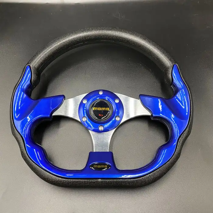 Momo Spor Direksiyon 32cm Mavi-Altı Kesikli Yarış Spor Direksiyonu