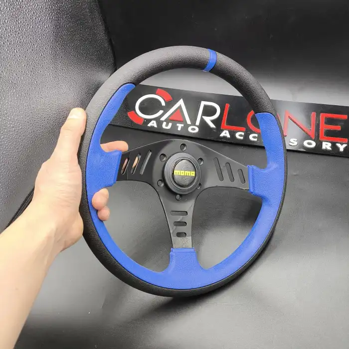 Momo Spor Direksiyon 32cm Mavi Siyah-Yarış Spor Direksiyonu