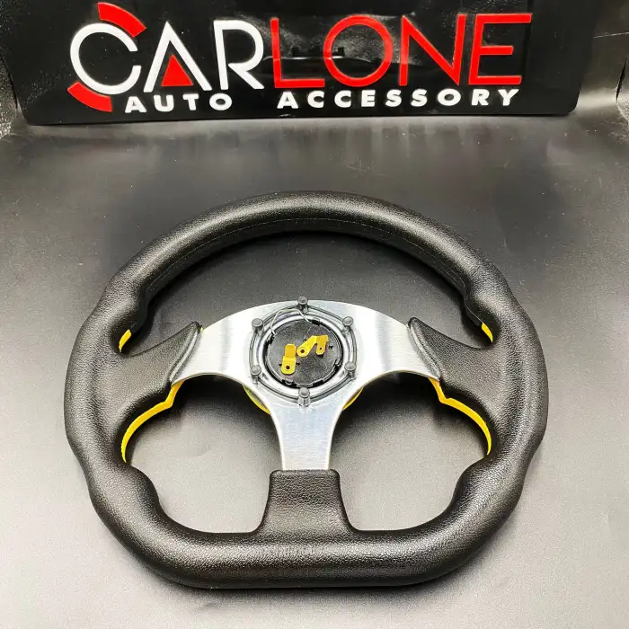 Momo Spor Direksiyon 32cm Sarı-Altı Kesikli Yarış Spor Direksiyonu