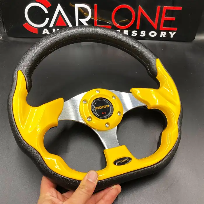 Momo Spor Direksiyon 32cm Sarı-Altı Kesikli Yarış Spor Direksiyonu