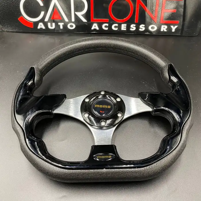 Momo Spor Direksiyon 32cm Siyah-Altı Kesikli Yarış Spor Direksiyonu