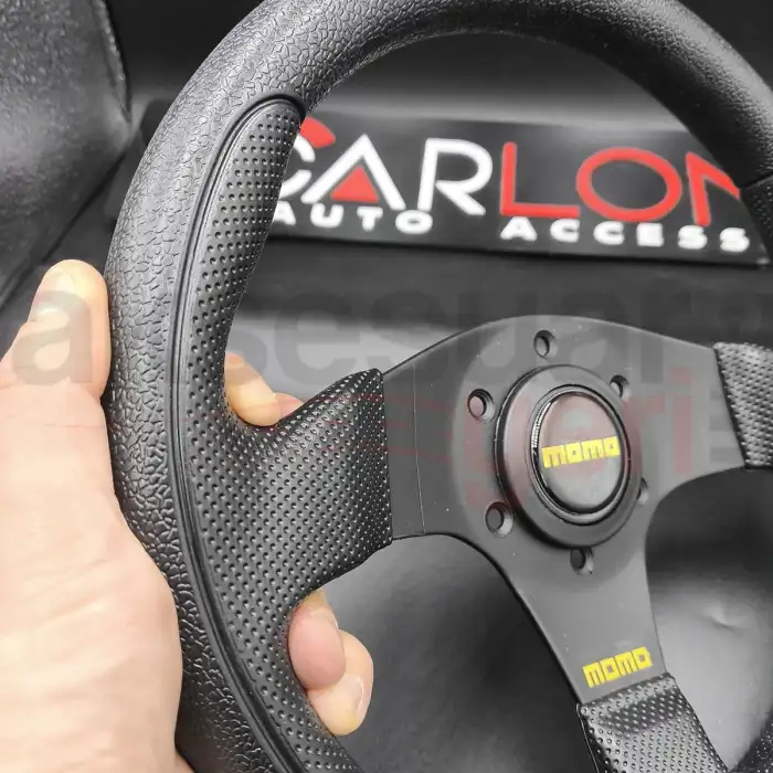 Momo Spor Yarış Direksiyonu-Ofsetsiz-Noktalı ve Kaymaz Desenli Deri 30cm