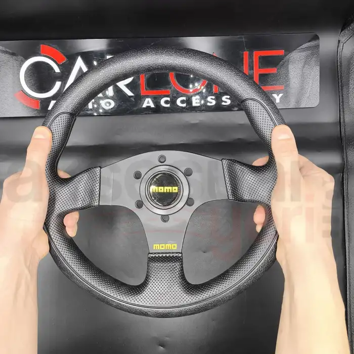 Momo Spor Yarış Direksiyonu-Ofsetsiz-Noktalı ve Kaymaz Desenli Deri 30cm