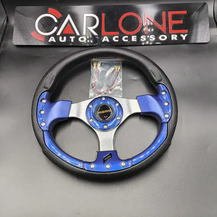 Momo Spor Yarış Direksiyon 32cm Mavi-Siyah Ofsetsiz