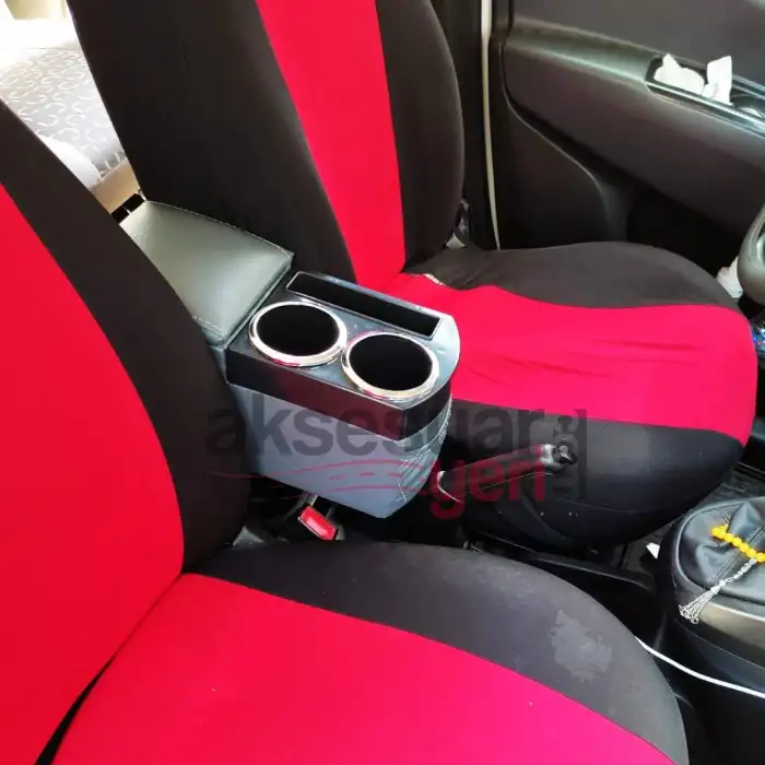 Montajsız Kolçak Vidasız Delmesiz Kol Dayama Gri Renk Deri Çift Bardaklı Saklama Hazneli -