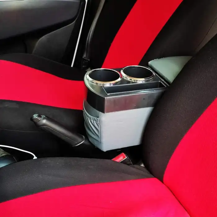 Montajsız Kolçak Vidasız Delmesiz Kol Dayama Gri Renk Deri Çift Bardaklı Saklama Hazneli -