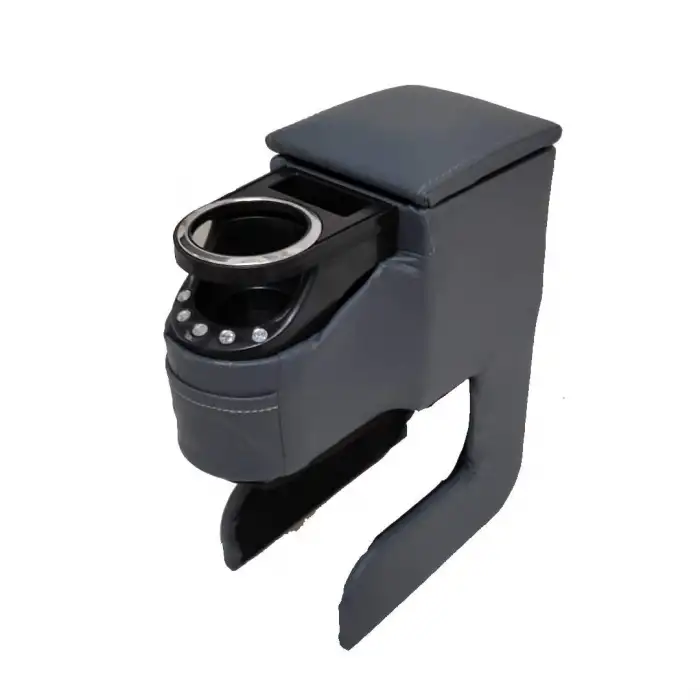 Montajsız Kolçak Vidasız Delmesiz Kol Dayama Gri Renk Deri Taşlı Bardaklı Saklama Hazneli -