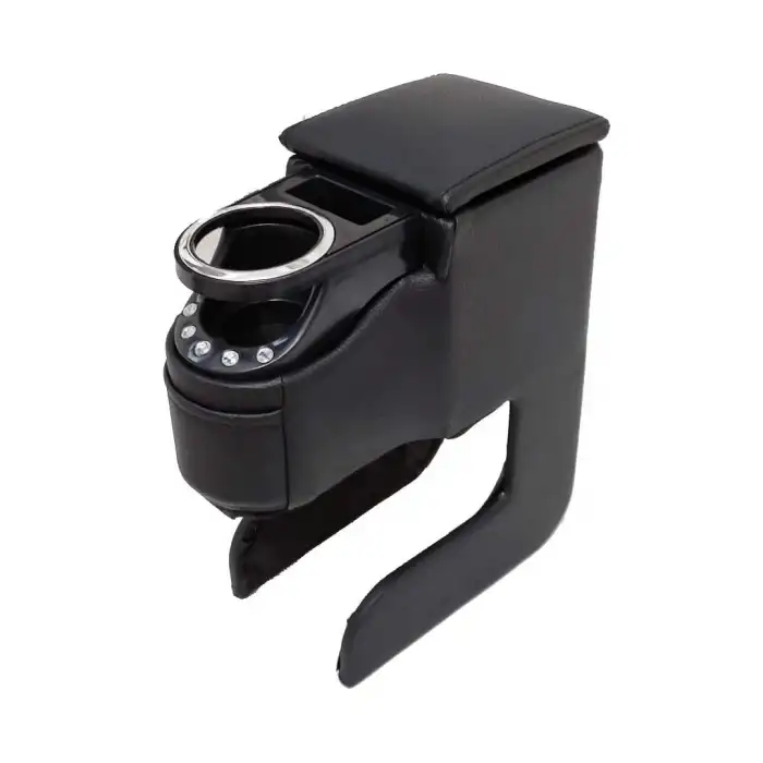 Montajsız Kolçak Vidasız Delmesiz Kol Dayama Siyah Renk Deri Taşlı Bardaklı Saklama Hazneli -