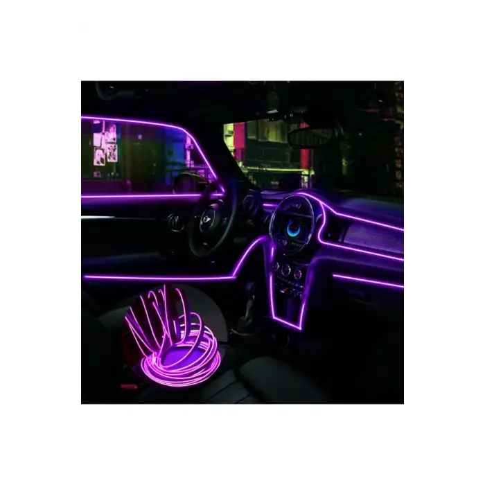 Mor Renk Neon İp Fitil 5Metre Işıklı Torpido Fitili Neon İp Araç İçi Torpido ledi