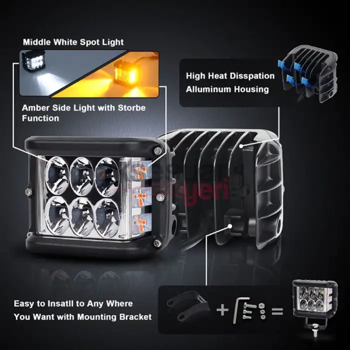 Offroad Sis Çalışma Lambası 2 ADET Turuncu Beyaz Cakar Modlu 12 Led 36W A+ İthal Ürün