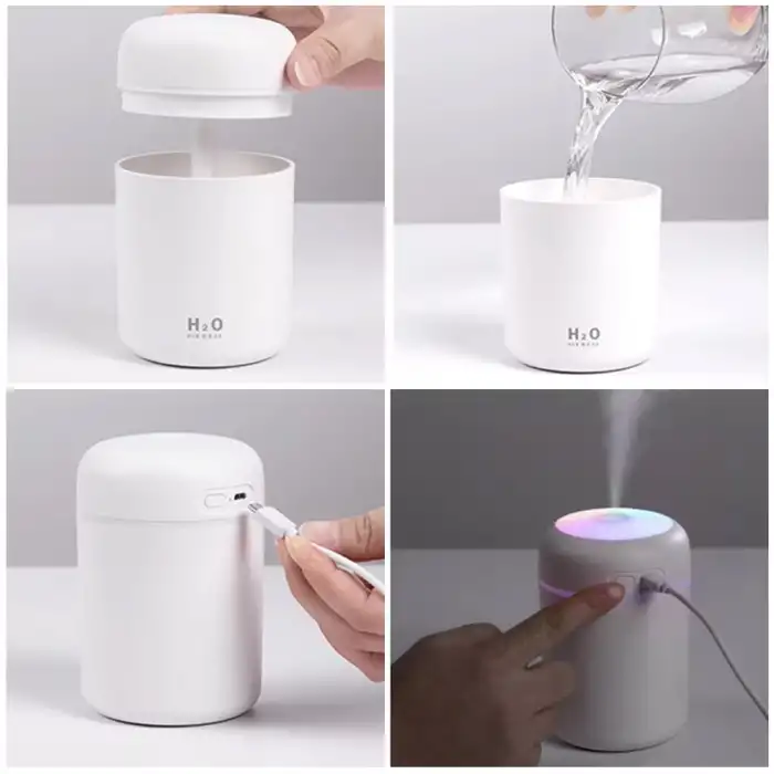 Ortam Nemlendirici Bataryalı Şarjlı H2o Araç İçi Ev Ofis Rgb Renkli Işıklı Buhar makinası