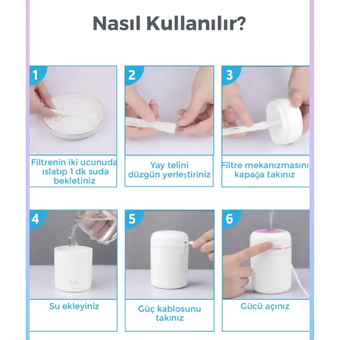 Ortam Nemlendirici Bataryalı Şarjlı H2o Araç İçi Ev Ofis Rgb Renkli Işıklı Buhar makinası