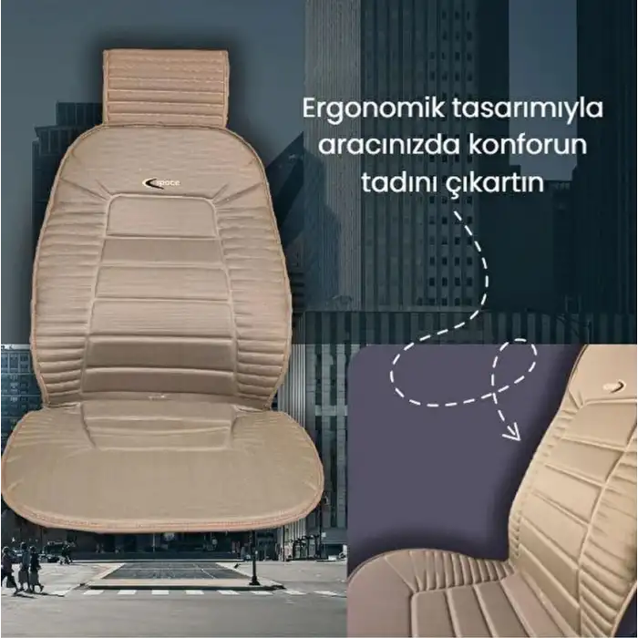 Oto Koltuk Minderi Ortopedik Kalın Süngerli Ön 2 Koltuk Bej Renk Araç Koltuk Koruyucu Kılıf