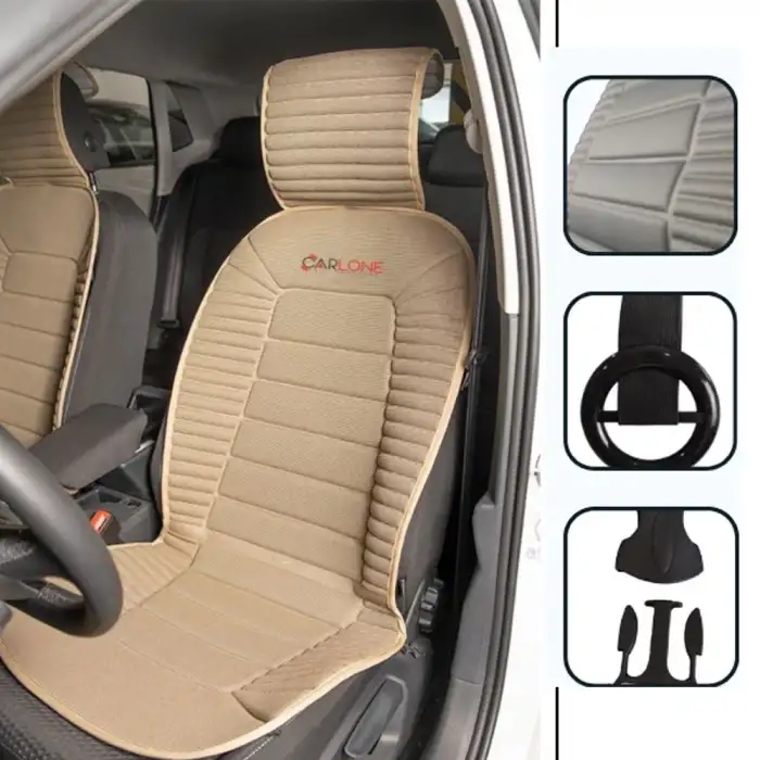 Oto Koltuk Minderi Ortopedik Kalın Süngerli Ön 2 Koltuk Bej Renk Araç Koltuk Koruyucu Kılıf