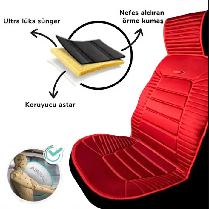 Oto Koltuk Minderi Ortopedik Kalın Süngerli Ön 2 Koltuk Kırmızı Renk Araç Koltuk Koruyucu Kılıf