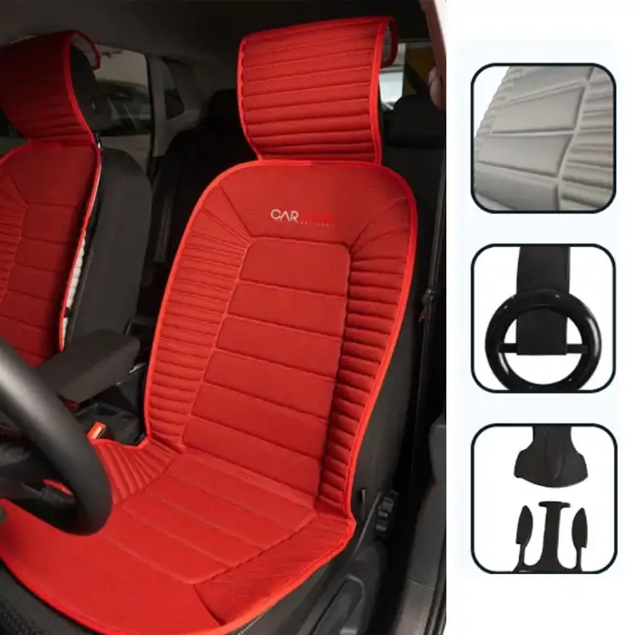 Oto Koltuk Minderi Ortopedik Kalın Süngerli Ön 2 Koltuk Kırmızı Renk Araç Koltuk Koruyucu Kılıf