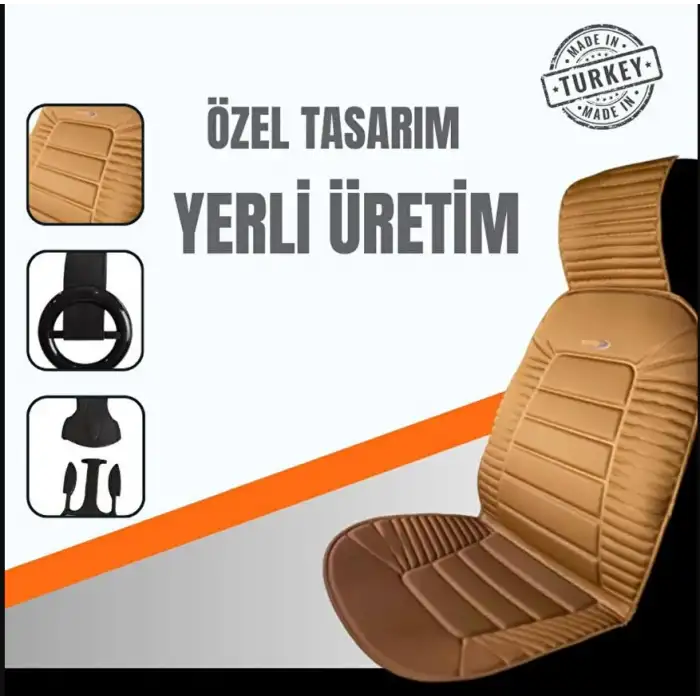 Oto Koltuk Minderi Ortopedik Kalın Süngerli Ön 2 Koltuk Taba Araç Koltuk Koruyucu Kılıf