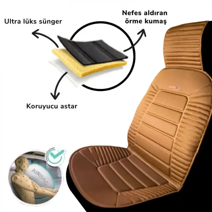 Oto Koltuk Minderi Ortopedik Kalın Süngerli Ön 2 Koltuk Taba Araç Koltuk Koruyucu Kılıf