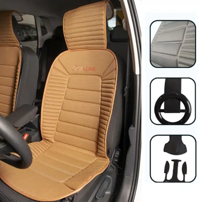 Oto Koltuk Minderi Ortopedik Kalın Süngerli Ön 2 Koltuk Taba Araç Koltuk Koruyucu Kılıf