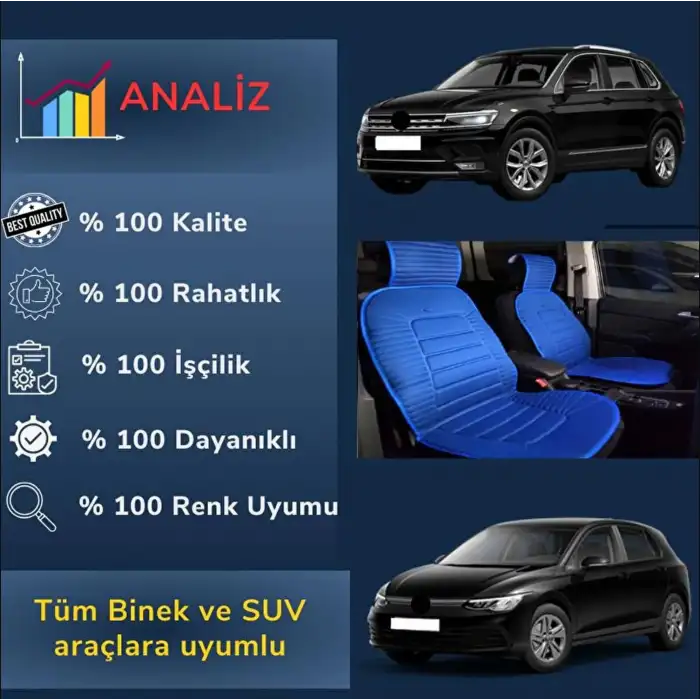 Oto Koltuk Minderi Ortopedik Kalın Süngerli Ön 2 Koltuk Mavi Renk Araç Koltuk Koruyucu Kılıf