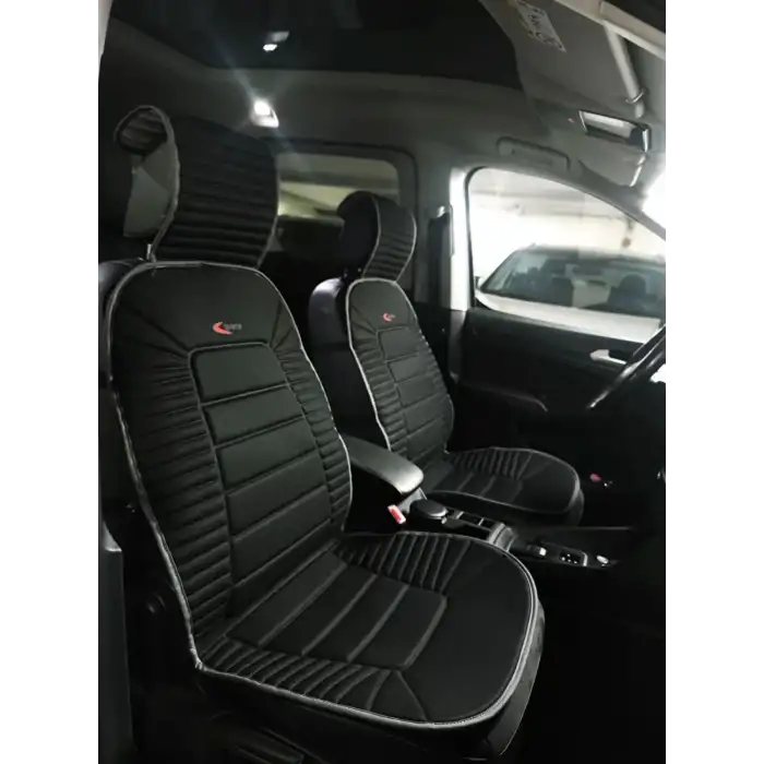 Oto Koltuk Minderi Ortopedik Kalın Süngerli Ön 2 Koltuk Siyah (Gri Kenar) Araç Koltuk Koruyucu Kılıf