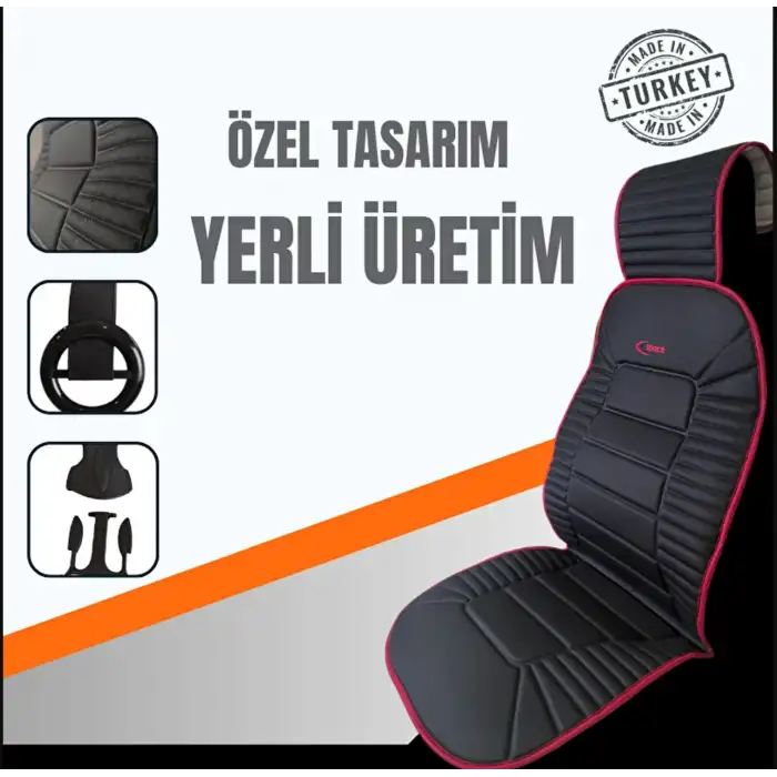 Oto Koltuk Minderi Ortopedik Kalın Süngerli Ön 2 Koltuk Siyah (Kırmızı Kenar) Araç Koltuk Koruyucu Kılıf