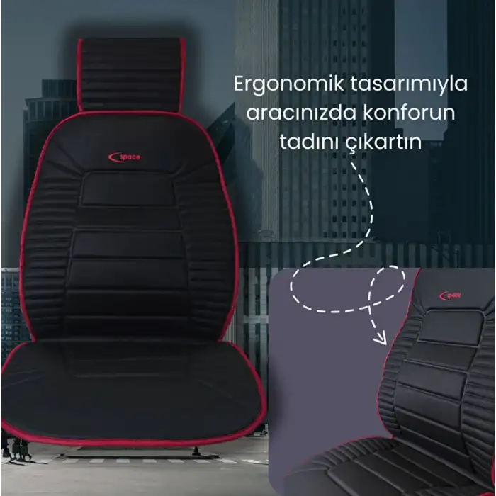 Oto Koltuk Minderi Ortopedik Kalın Süngerli Ön 2 Koltuk Siyah (Kırmızı Kenar) Araç Koltuk Koruyucu Kılıf