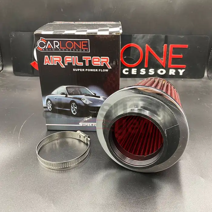 Performans Artırıcı Spor Açık Hava Filtresi 6.35cm Kırmızı Renk Krom Detay Dar Stilli