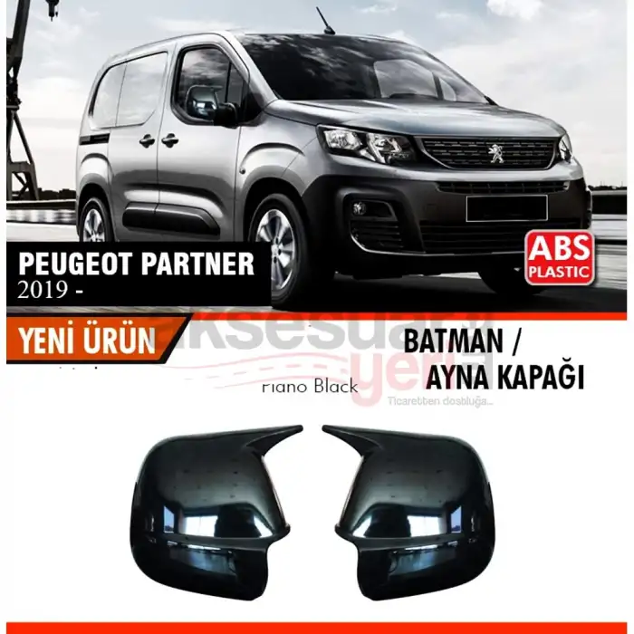 Peugeot Partner 2019+ Uyumlu Yarasa Batman Ayna Kapağı Piano Black