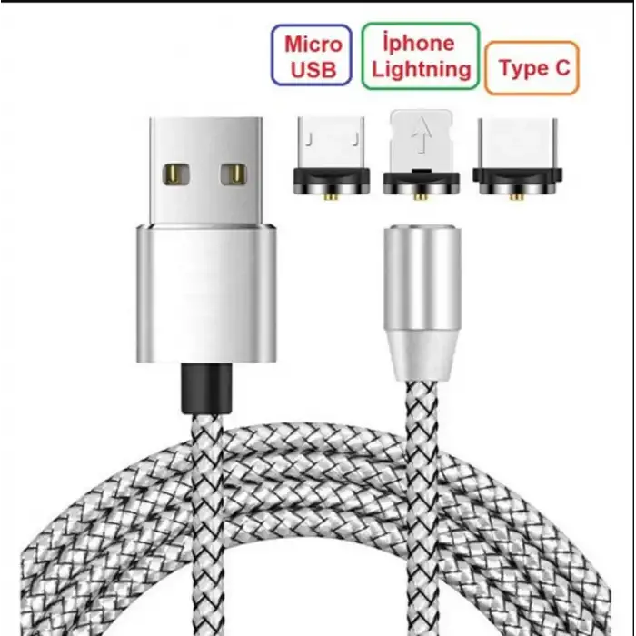phone Lightning Samsung Micro Usb Type C Mıknatıslı Şarj Kablosu