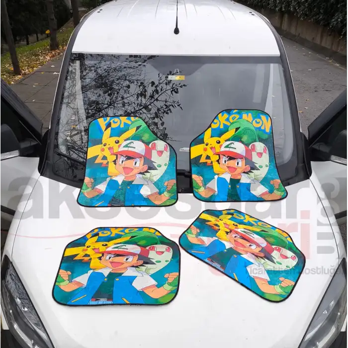 Pokemon Ash Araç İçi Halı Paspas-Kaydırmaz Taban-Üniversal Her Araca Uyumlu-Yıkanabilir