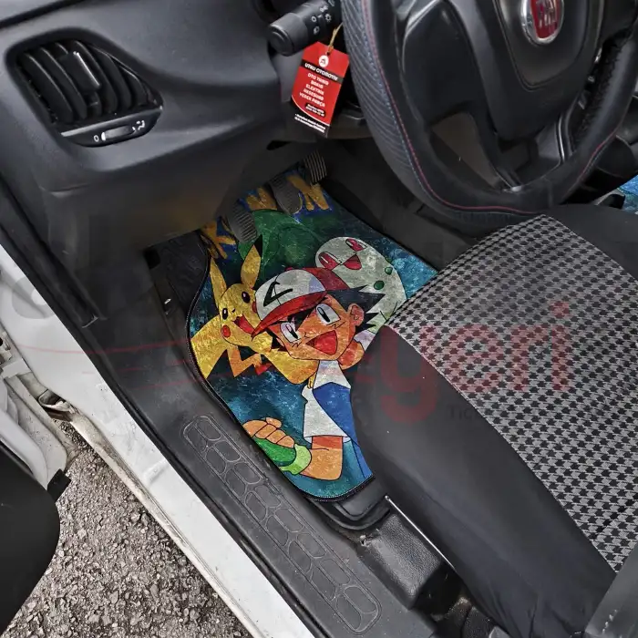 Pokemon Ash Araç İçi Halı Paspas-Kaydırmaz Taban-Üniversal Her Araca Uyumlu-Yıkanabilir