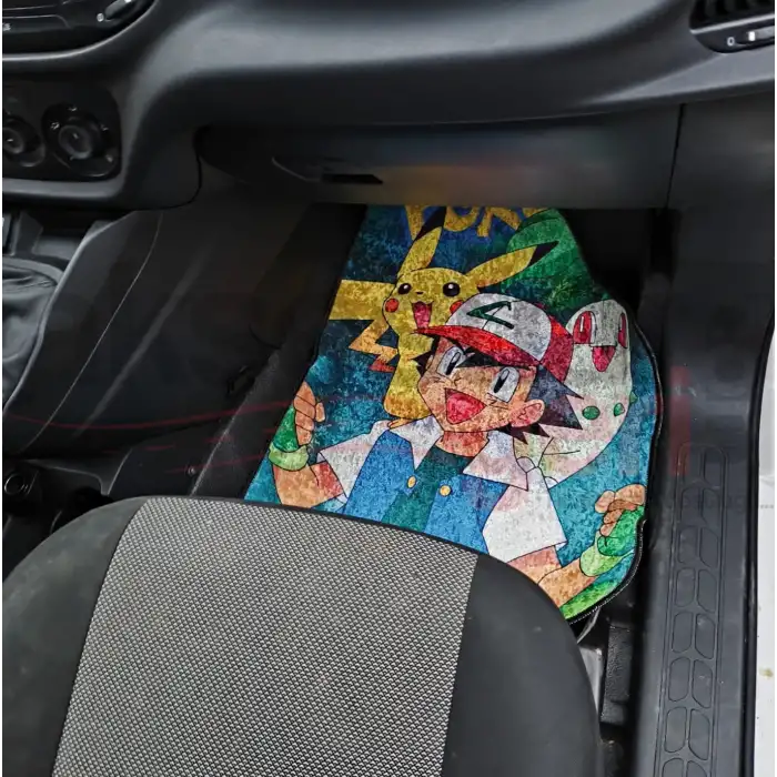 Pokemon Ash Araç İçi Halı Paspas-Kaydırmaz Taban-Üniversal Her Araca Uyumlu-Yıkanabilir