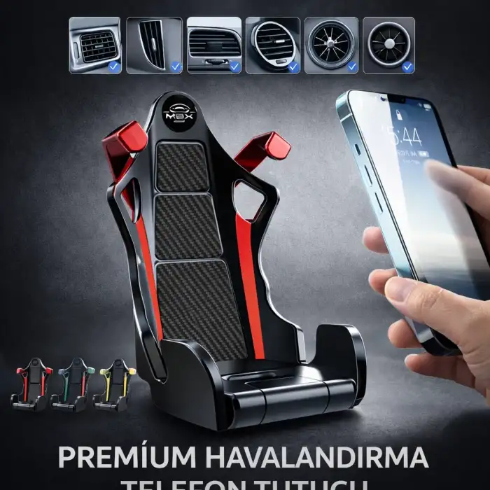 Recaro Koltuk Tipi Lüks Araç İçi Telefon Tutacağı Carbon Spor Kırmızı Telefon Tutucu