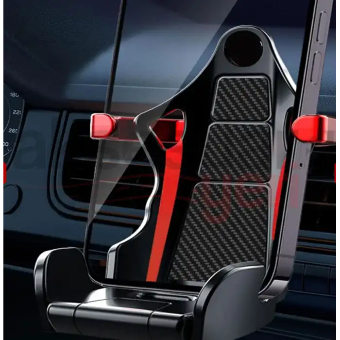 Recaro Yarış Koltuk Tipi Karbon Görünümlü Kırmızı Telefon Tutucu – Araç İçin Sport Stil