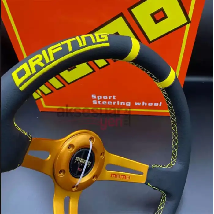 Toyota Corona-Efsane Kasa Corolla Sabit Göbek-35cm Sarı Drifting Momo Spor Direksiyon