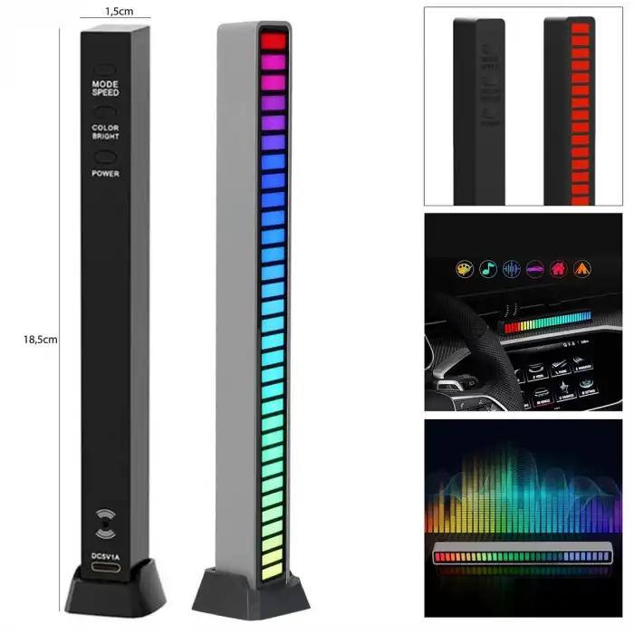 RGB Ekolayzer Çubuk Spectrum-Usb Kablolu-Sese Duyarlı-8 Modlu(1 ADET)