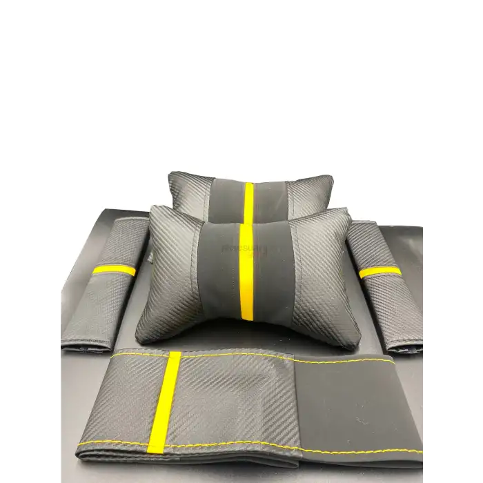 SARI ÇİZGİLİ DERİ LÜX YASTIK SETİ