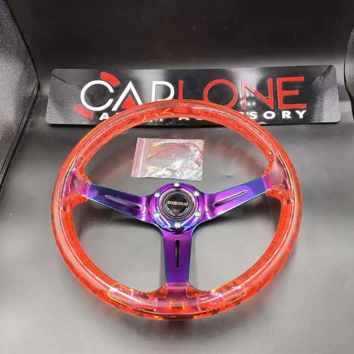 Şeffaf Direksiyon Momo 35cm Kabarcıklı Direksiyon Kırmızı Epoksi